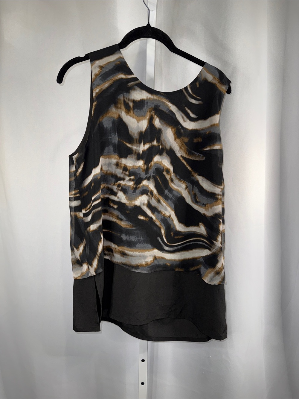 Calvin Klein Black, White & Brown Abstract Sleeveless Layered Tank